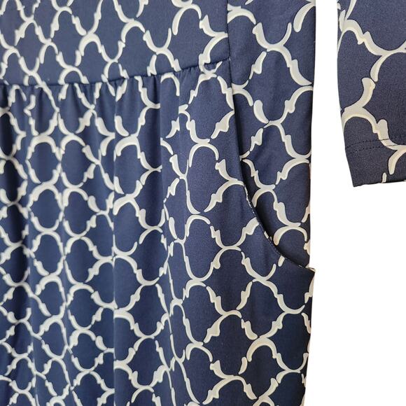 J. McLaughlin Printed Dress Knit Scoop Neck w/ Pockets & 3/4 sleeves sz L - Picture 8 of 11
